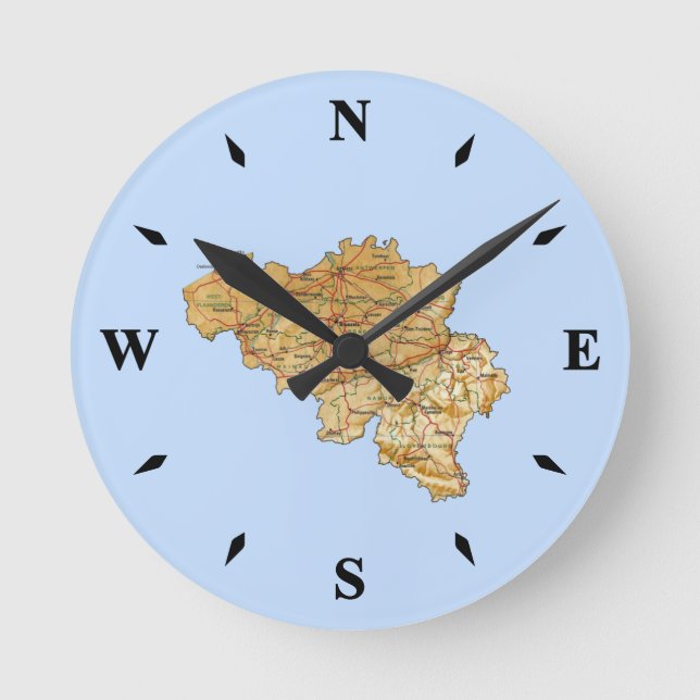 Belgien Map Clock Runde Wanduhr (Vorderseite)