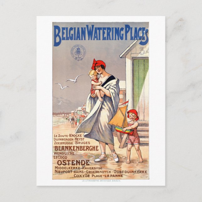 Belgien Ostende Vintage Travel Poster restauriert Postkarte (Vorderseite)