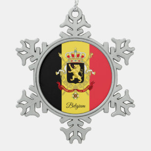 Belgien - Schneeflocke, belgische Flagge Schneeflocken Zinn-Ornament