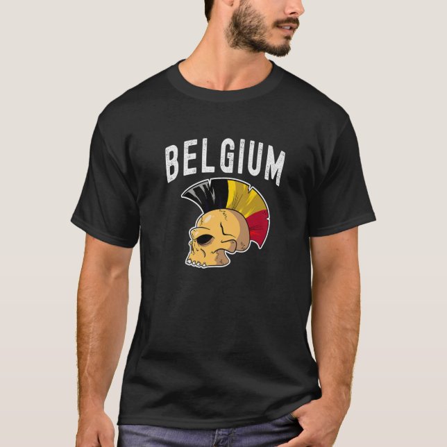 Belgien Ultras Mohawk Skull. Unterstützung nationa T-Shirt (Vorderseite)
