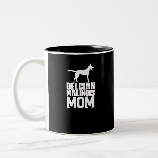 Belgier Malinois Mama-Weiß-Text Zweifarbige Tasse (Links)
