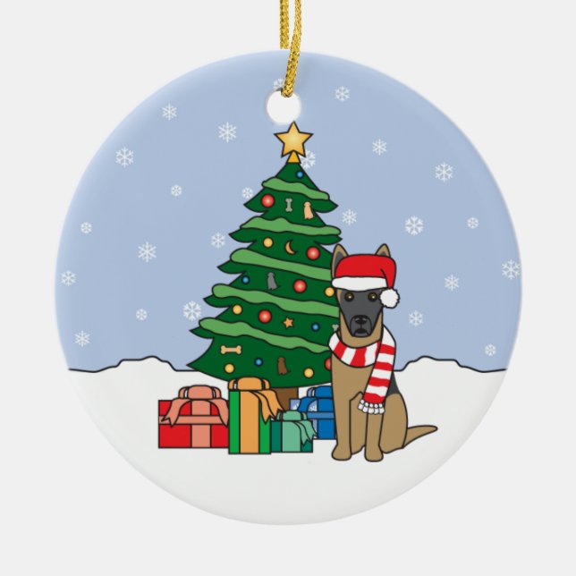 Belgier Malinois Weihnachtsverzierung Keramik Ornament (Vorne)