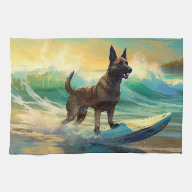 Belgisch Malinoi Beach Surfmalerei Geschirrtuch (Horizontal)