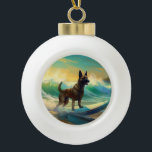 Belgisch Malinoi Beach Surfmalerei Keramik Kugel-Ornament<br><div class="desc">Tauchen Sie ein in die spielerische Welt des Kaninchen-Abenteuers mit diesem faszinierenden Bild. Ein gepflegter Hund geht zu den Wellen und reitet geschickt auf einem sonnengeküssten Strand. Das lebendige Kunstwerk vereint wunderbar das Wesentliche der Erregung am Strand, während der Hund furchtlos auf den Wellen reitet und den Geist von Spaß...</div>