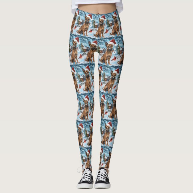 Belgisch Malinoi Dog Winter Wonderland Weihnachten Leggings (Vorderseite)