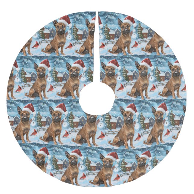 Belgisch Malinoi Dog Winter Wonderland Weihnachten Polyester Weihnachtsbaumdecke (Vorderseite)