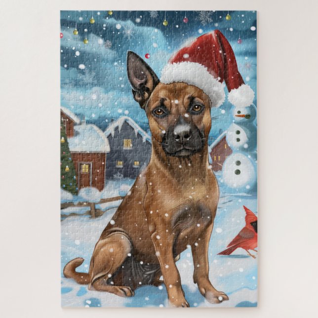 Belgisch Malinoi Dog Winter Wonderland Weihnachten Puzzle (Vertikal)