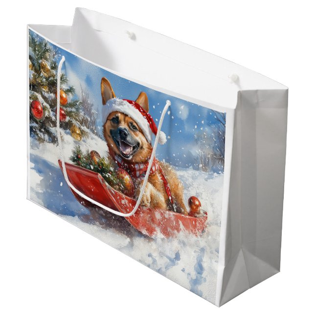 Belgisch Malinoi in Sledge Let it Snow Christmas Große Geschenktüte (Vorderseite Schrägansicht)