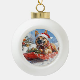 Belgisch Malinoi in Sledge Let it Snow Christmas Keramik Kugel-Ornament