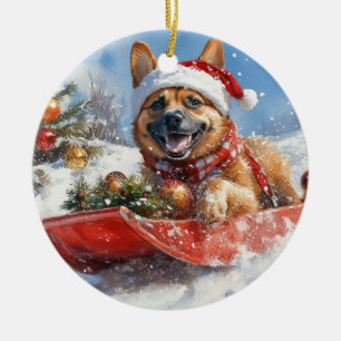 Belgisch Malinoi in Sledge Let it Snow Christmas Keramik Ornament