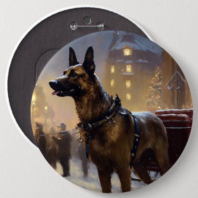Belgisch Malinoi Weihnachtsfeiertage Button (Vorne & Hinten)