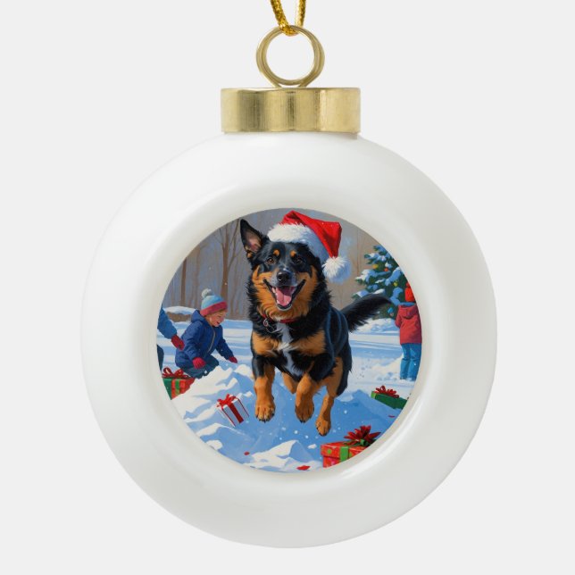 Belgisch Malinoi Weihnachtsfest Schneeszene Keramik Kugel-Ornament (Vorderseite)