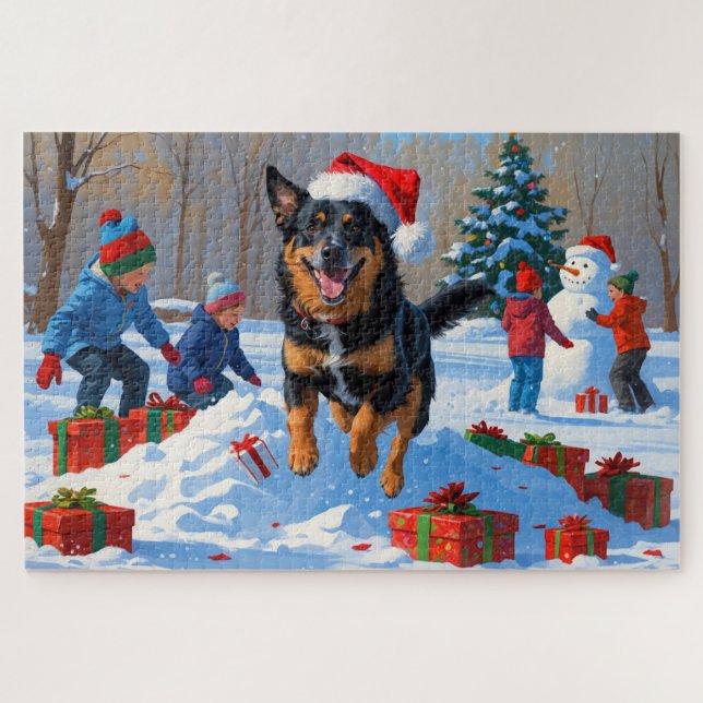 Belgisch Malinoi Weihnachtsfest Schneeszene Puzzle (Horizontal)