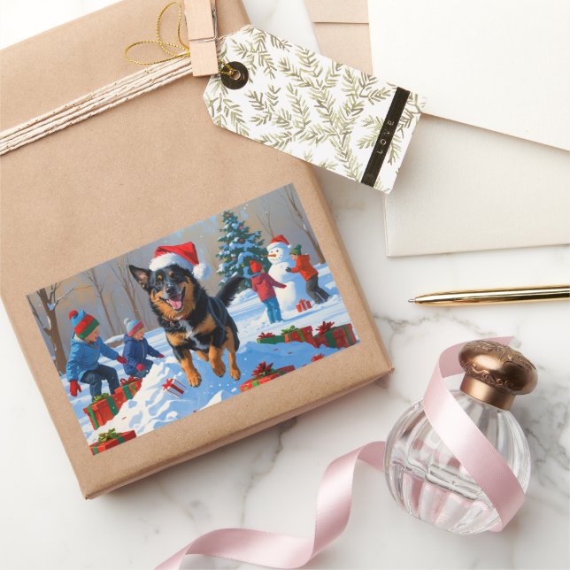 Belgisch Malinoi Weihnachtsfest Schneeszene Rechteckiger Aufkleber (Schenken)