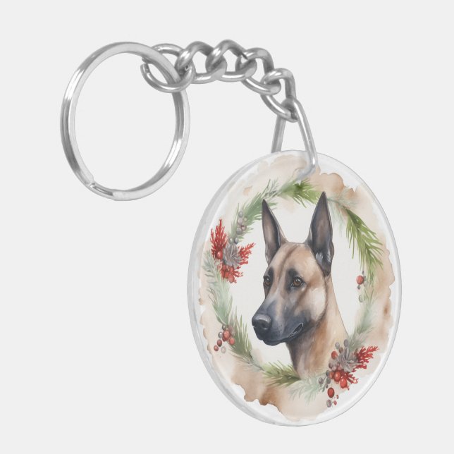 Belgisch Malinoi Weihnachtsschrei Festlicher Papi Schlüsselanhänger (Vorderseite links)