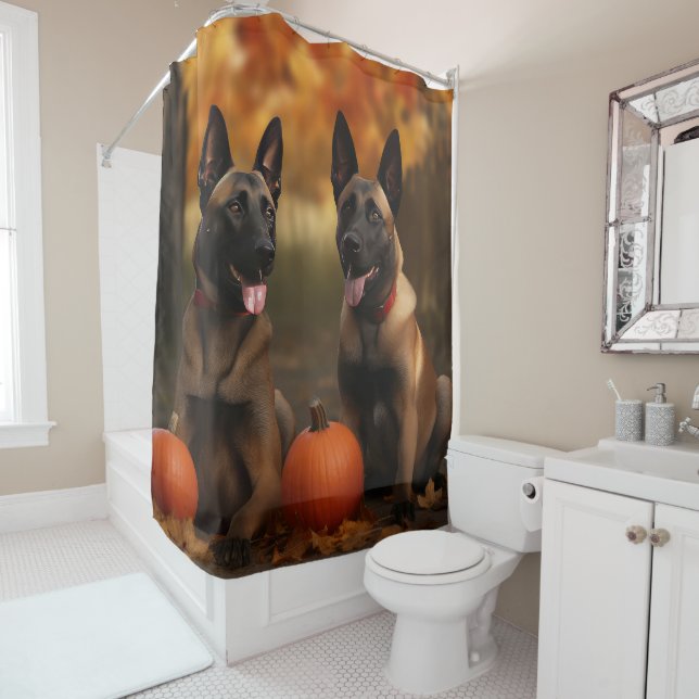 Belgisch Malinoi Welpe Autumn Delight Pumpkin Duschvorhang (Beispiel)