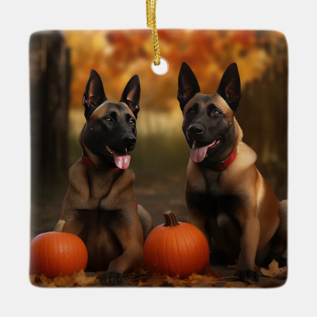Belgisch Malinoi Welpe Autumn Delight Pumpkin Keramikornament (Vorderseite)