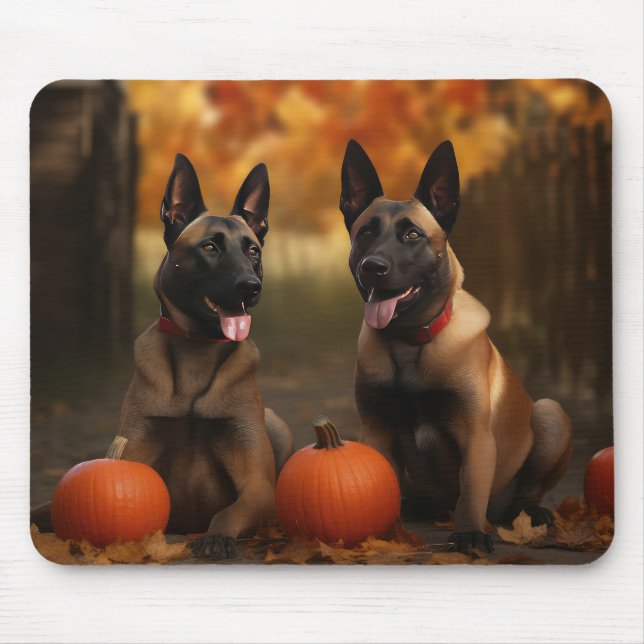 Belgisch Malinoi Welpe Autumn Delight Pumpkin Mousepad (Vorne)