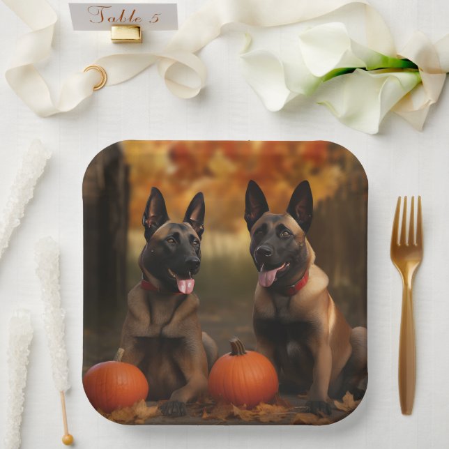 Belgisch Malinoi Welpe Autumn Delight Pumpkin Pappteller (Hochzeit)