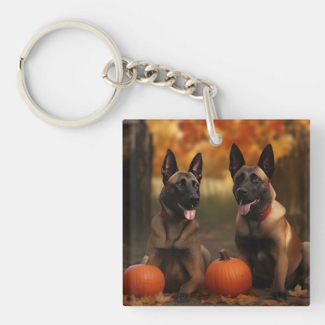 Belgisch Malinoi Welpe Autumn Delight Pumpkin Schlüsselanhänger (Vorderseite)
