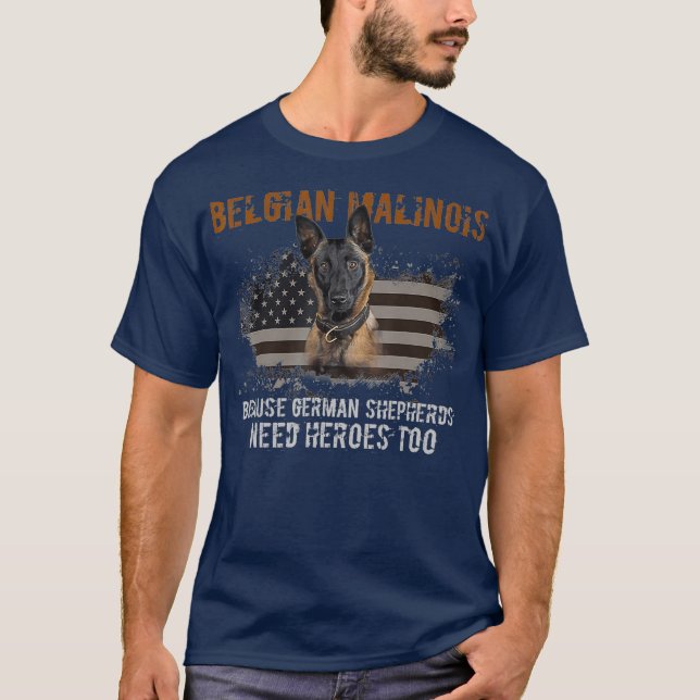 Belgisch Malinois American Flag Funny Dog Geschenk T-Shirt (Vorderseite)
