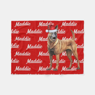 Belgisch Malinois auf Rot mit Name Christmas Dog Fleecedecke