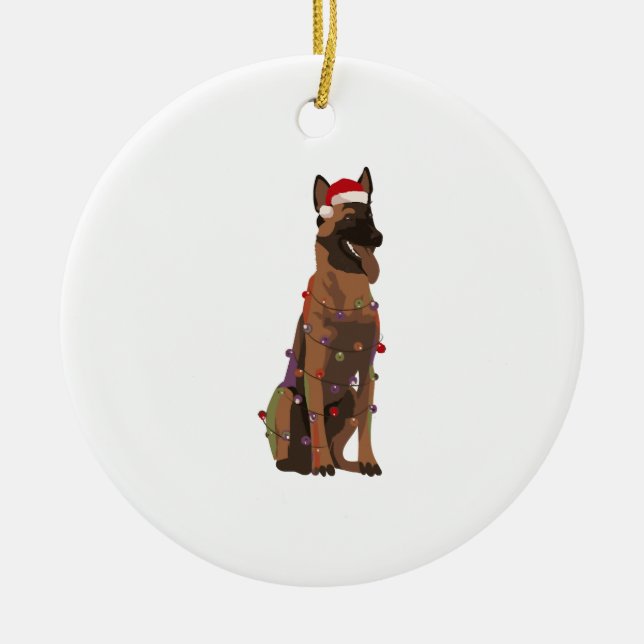 Belgisch Malinois Christmas Lights Xmas Dog Lover Keramik Ornament (Vorne)