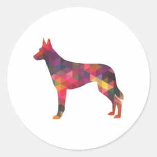 Belgisch Malinois Dog Breed Geometric Muster Silho Runder Aufkleber
