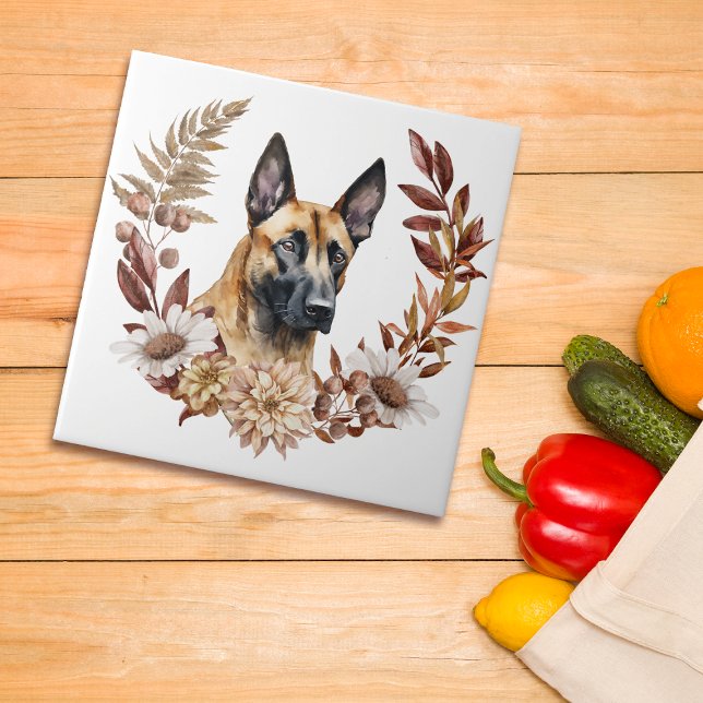 Belgisch Malinois Dog Herbstkranz Fliese (Von Creator hochgeladen)
