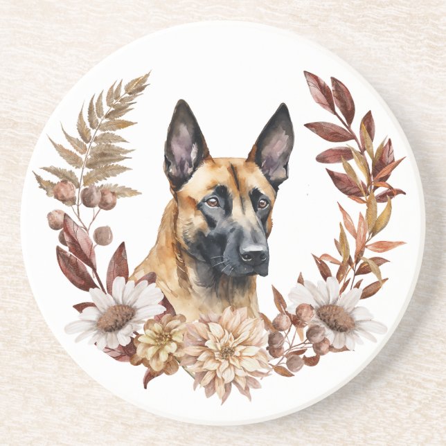 Belgisch Malinois Dog Herbstkranz Getränkeuntersetzer (Vorne)