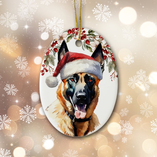 Belgisch Malinois Dog Holly Berry Weihnachten Keramik Ornament (Von Creator hochgeladen)