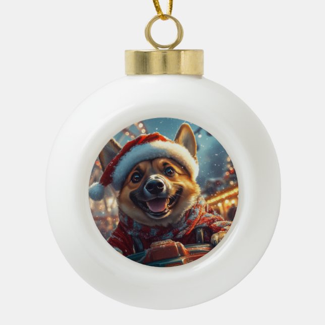 Belgisch Malinois Dog Roller Untersetzer Weihnacht Keramik Kugel-Ornament (Vorderseite)