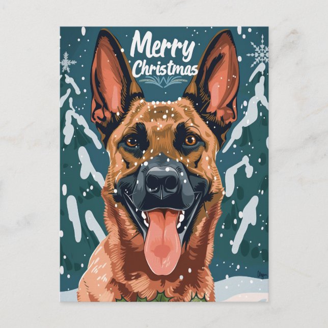 Belgisch Malinois Frohe Weihnachten Postkarte (Vorderseite)