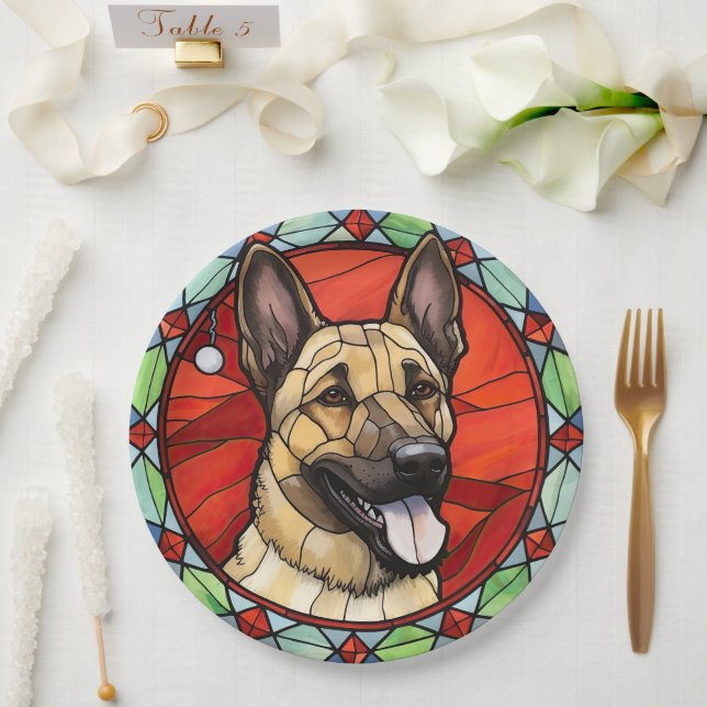Belgisch Malinois gestaintes Glass Weihnachten Pappteller (Hochzeit)