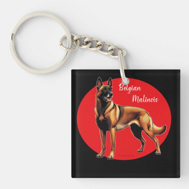Belgisch Malinois Grafik Schlüsselanhänger (Vorderseite)