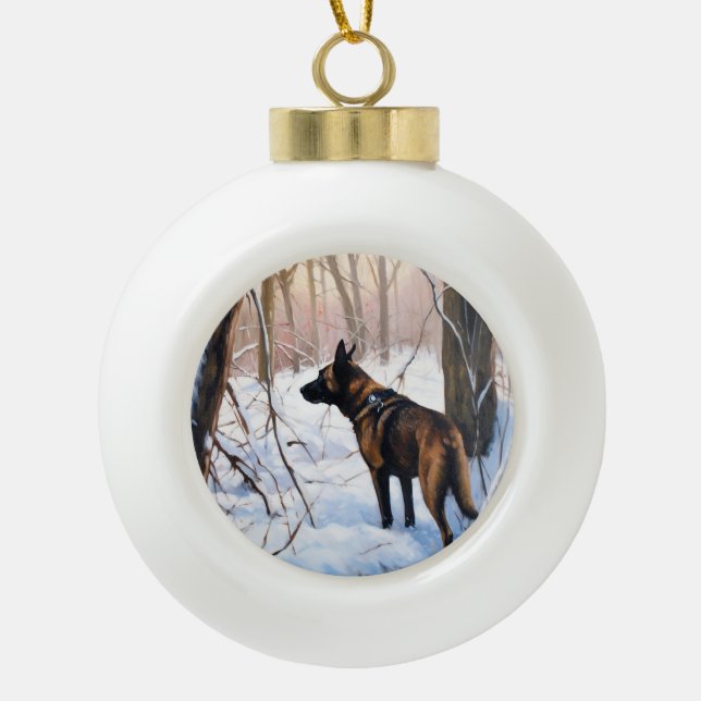 Belgisch Malinois Let It Snow Weihnachten Keramik Kugel-Ornament (Vorderseite)