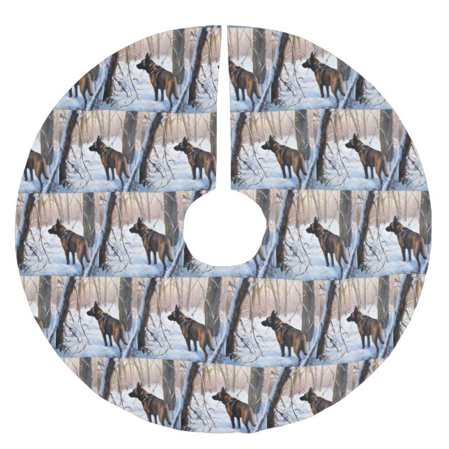 Belgisch Malinois Let It Snow Weihnachten Polyester Weihnachtsbaumdecke (Vorderseite)