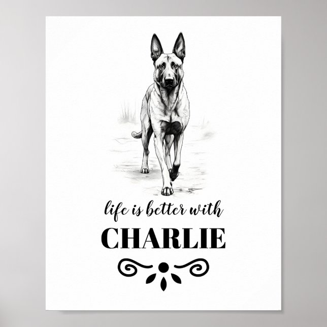 Belgisch Malinois Life ist besser Custom Dog Name Poster (Vorne)