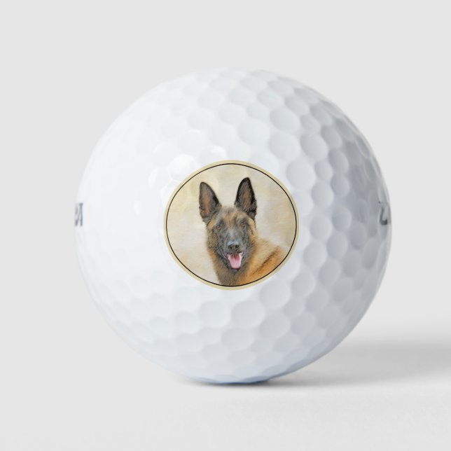 Belgisch Malinois Malerei - Niedliche Original Hun Golfball (Vorderseite)