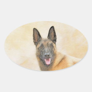 Belgisch Malinois Malerei - Niedliche Original Hun Ovaler Aufkleber