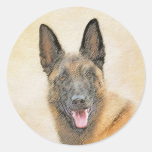 Belgisch Malinois Malerei - Niedliche Original Hun Runder Aufkleber