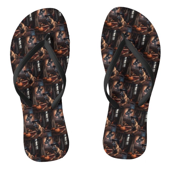 Belgisch Malinois Pumpkins Halloween Beängstigend Flip Flops (Fußbett)