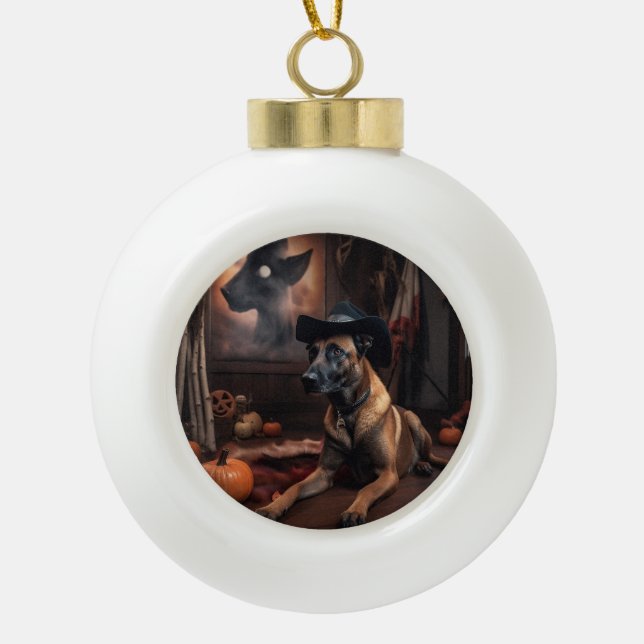 Belgisch Malinois Pumpkins Halloween Beängstigend Keramik Kugel-Ornament (Vorderseite)