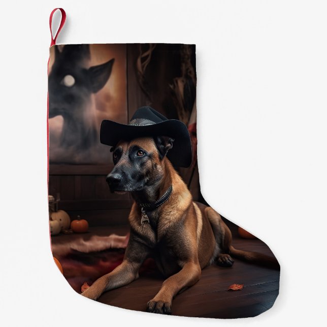 Belgisch Malinois Pumpkins Halloween Beängstigend Kleiner Weihnachtsstrumpf (Vorderseite)