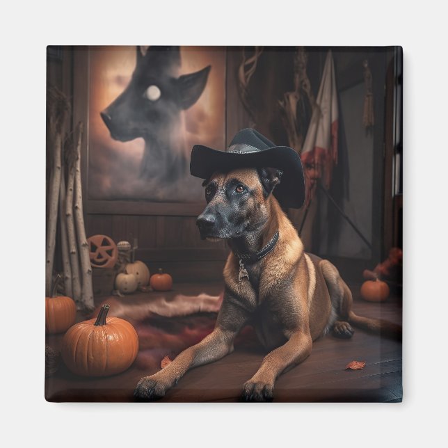 Belgisch Malinois Pumpkins Halloween Beängstigend Magnet (Vorne)