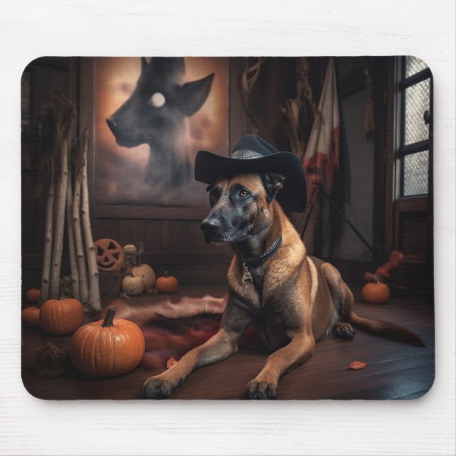 Belgisch Malinois Pumpkins Halloween Beängstigend Mousepad (Vorne)