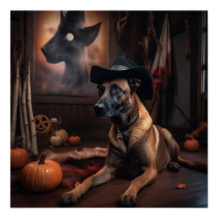 Belgisch Malinois Pumpkins Halloween Beängstigend Poster