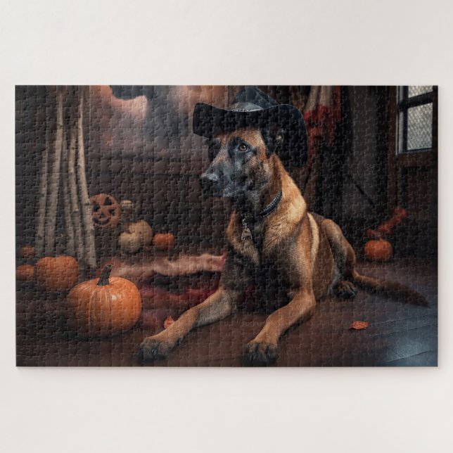 Belgisch Malinois Pumpkins Halloween Beängstigend Puzzle (Horizontal)