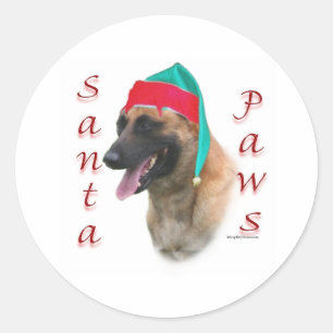 Belgisch Malinois Santa Paws; Santa Belgisch Malin Runder Aufkleber