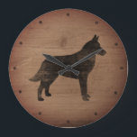 Belgisch Malinois Silhouette Rustikaler Stil Große Wanduhr<br><div class="desc">Die belgische Malinois Lover's Wall Clock. Holzdesign ist bedruckt,  nicht echtes Holz.</div>